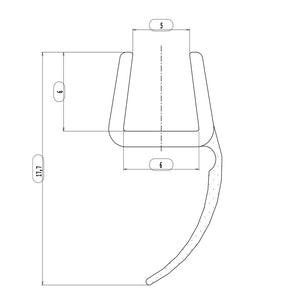 H-Profil mit weicher Lippe - senkrecht an der Tür für 5-6 oder 8mm Glasdicke - Transparent